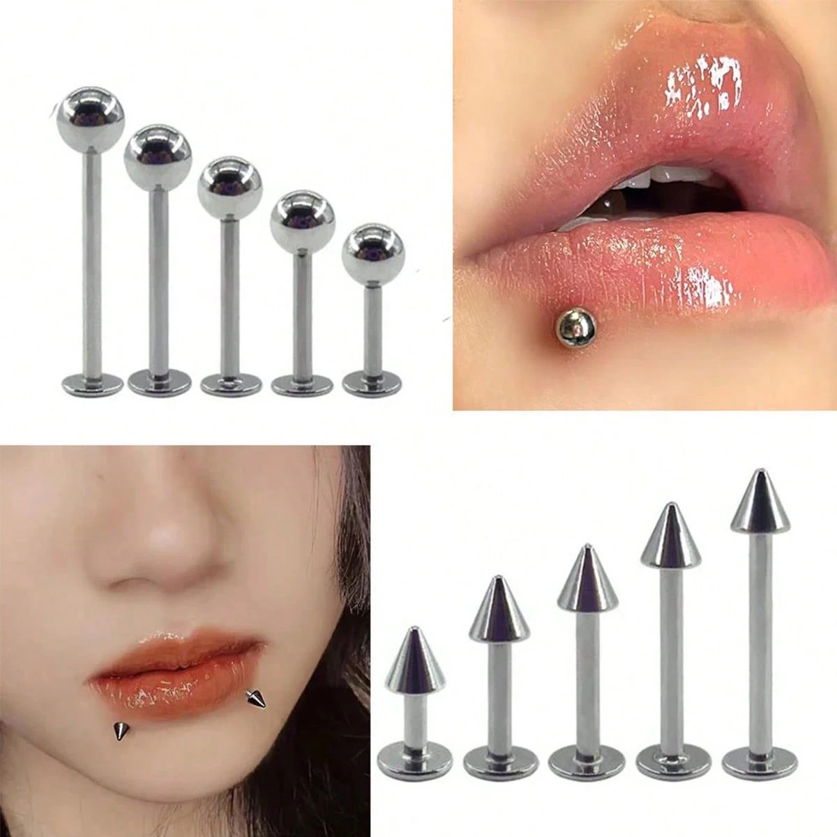 Stainless Steel Internal Threaded Labret Stud Body Piercing 3mm Ball Monroe Lip Nose Ring Ear Helix Cartilage Earrings for Women