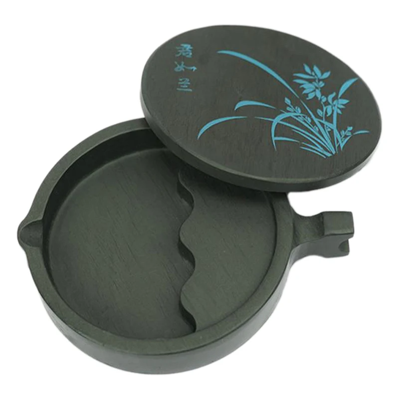 4-Inch Fish-Shaped Orchid Inkstone Natural Rough Stone Ribs Student Calligraphy Ink Pond With Lid