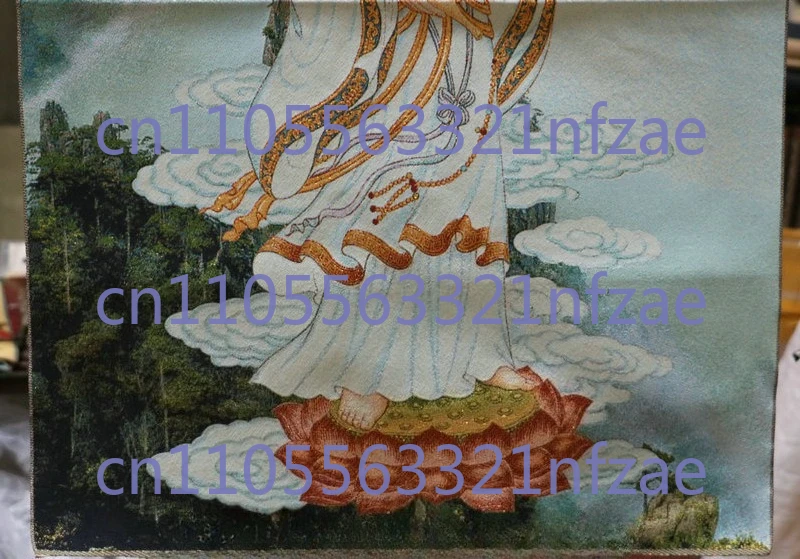 Mural Thangka z tibetskiej satyny jedwabnej przedstawiający Bogini Guanyin Kwan-yin Avalokiteshwarę, 36 cali