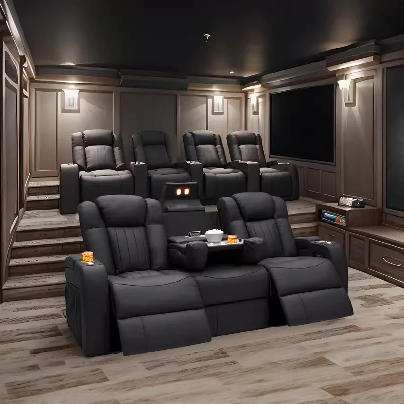 Living room leather sofa first layer cowhide electric function home theater sofa