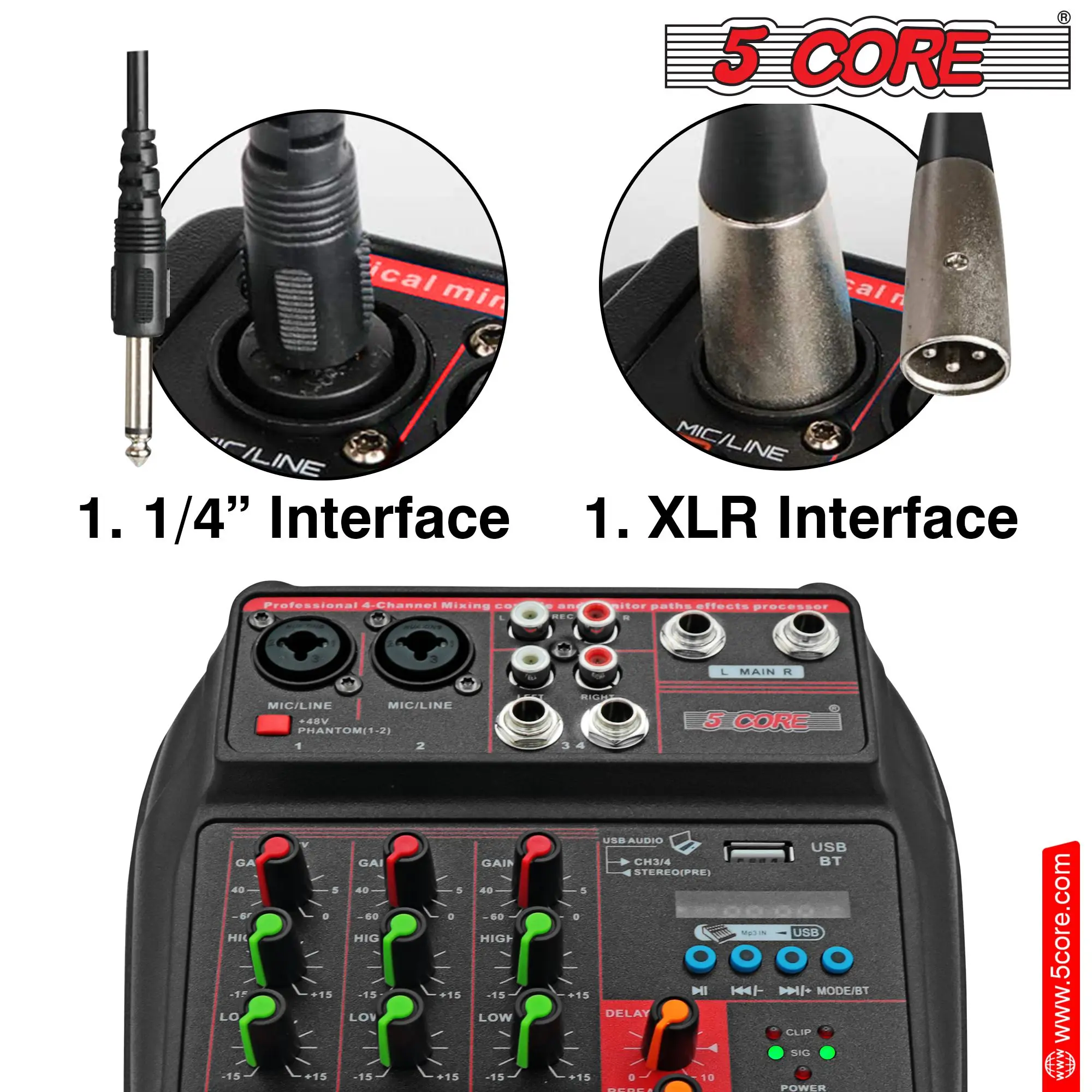 جهاز مزج واجهة الصوت 4 قنوات PC XLR بلوتوث USB DJ Music Podcast Karaoke Sound Board - MX 4CH