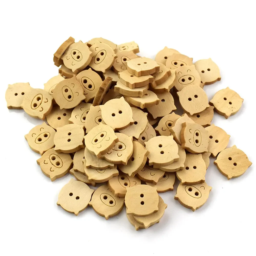 50PCS 18MM Wood Button Pig Button Garment Animal Cartoons Buttons Coat Boots Sewing Clothes Accessories Wooden Buttons