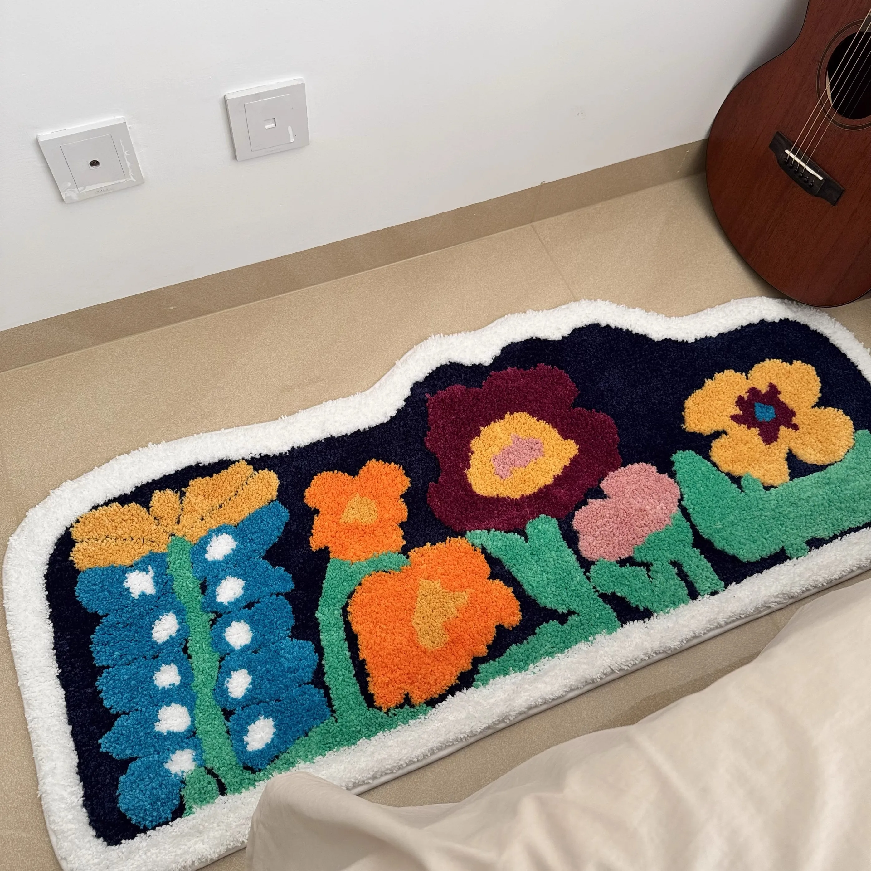 Long Tufting Floral Bedroom Rug Cartoon Kids Room Mat Playmat Carpet Doormat Floor Anti Slip Pad Aesthetic Home Decor 50x120cm