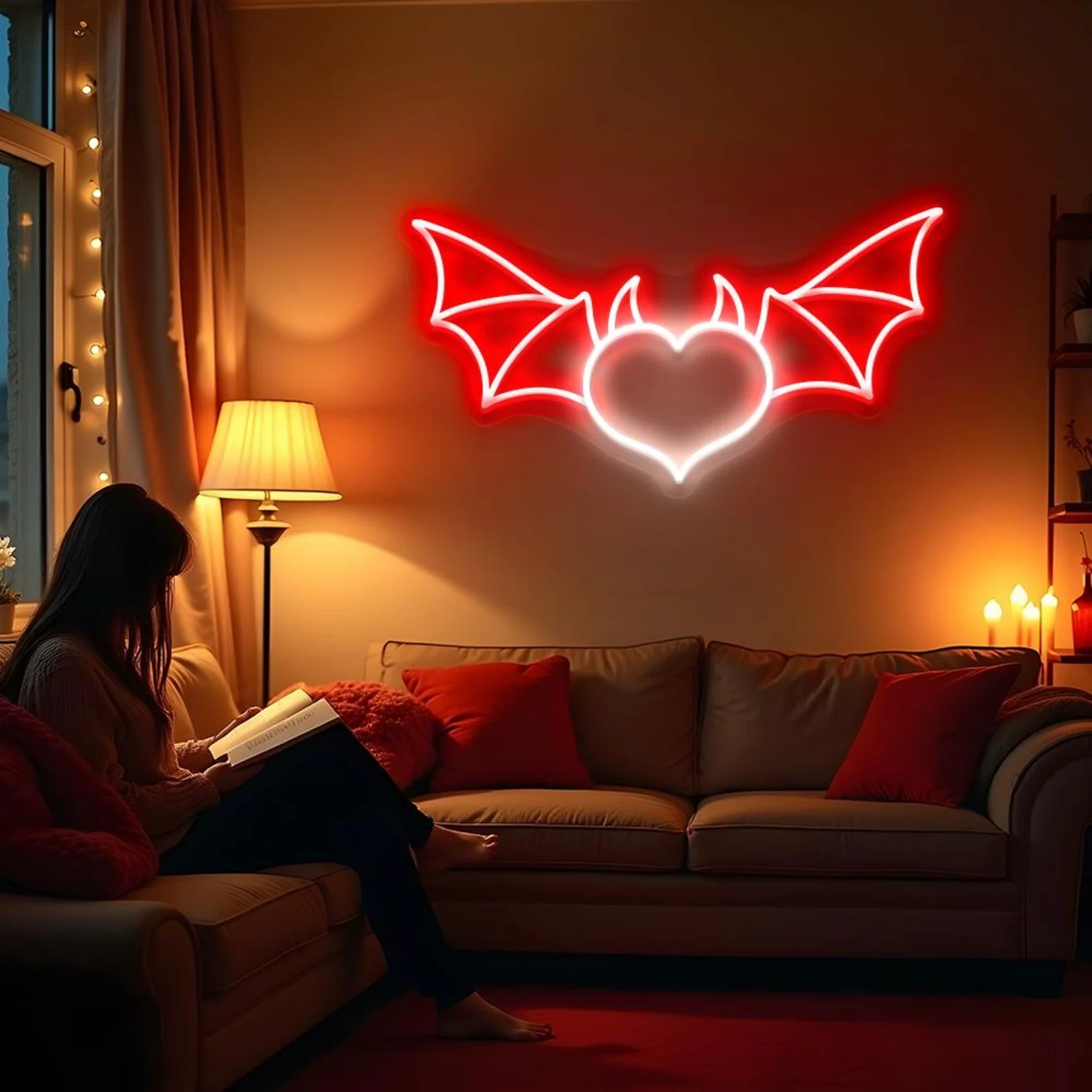 

Devil Heart Neon Sign, Bat Wing Heart Neon Sign , Wall Decor for Bedroom Game Room, Spooky Cute Aesthetic, Gothic Sign