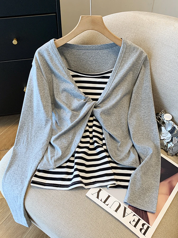 

Корейский комплект для похудения: вязаный топ на бретелях и брюки в полоску, модный костюм-двойка для осени