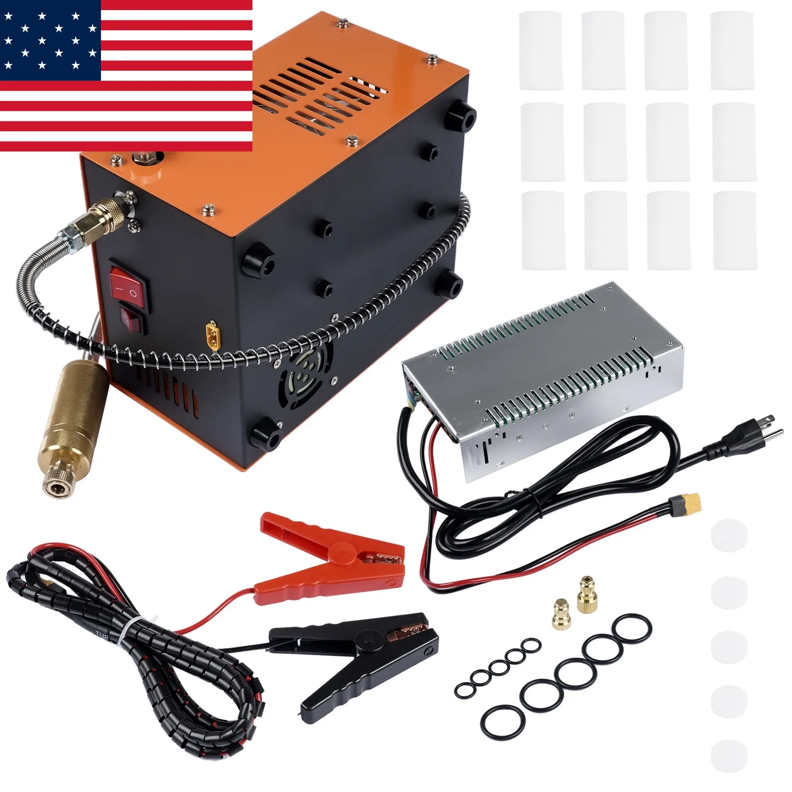 AP03 Black/Orange Air Compressor with Converter 4500Psi 30Mpa Powered by 12V DC or 110V AC