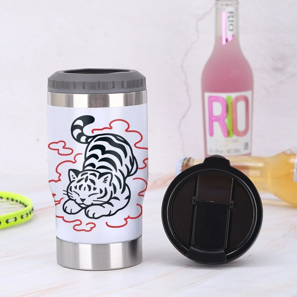 Termos White Tiger, Enfriador de Latas Aislado, Porta Botellas de Cerveza de Doble Pared, Vaso de Acero Inoxidable, Mantiene la Bebida Fría