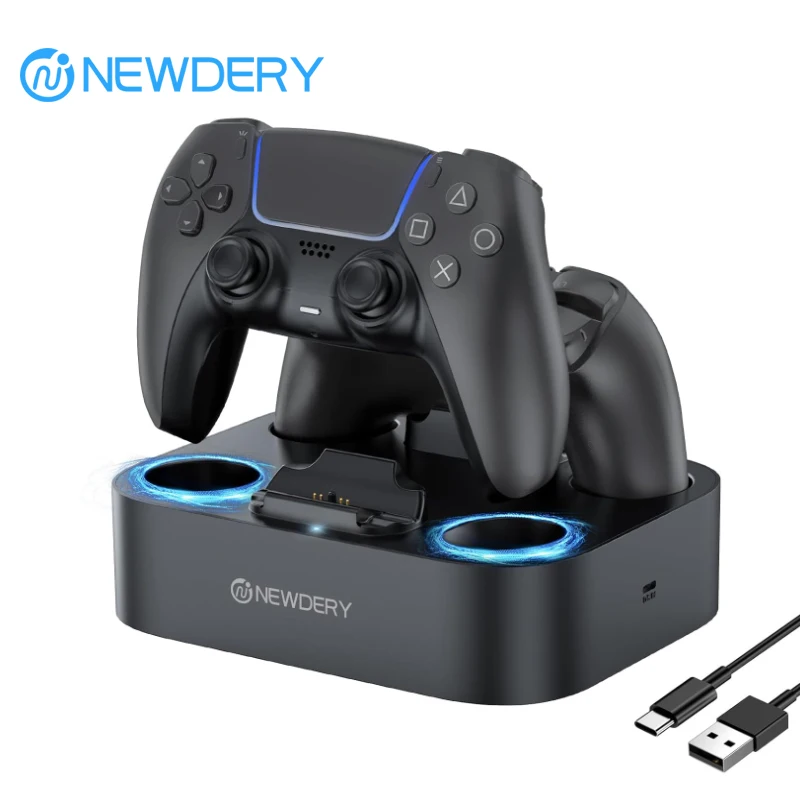 NEWDERY Dual Controller Charger For PS5 Charging Dock Station For Playstation 5 Dualsense Controllers with USB C Cable For PS5