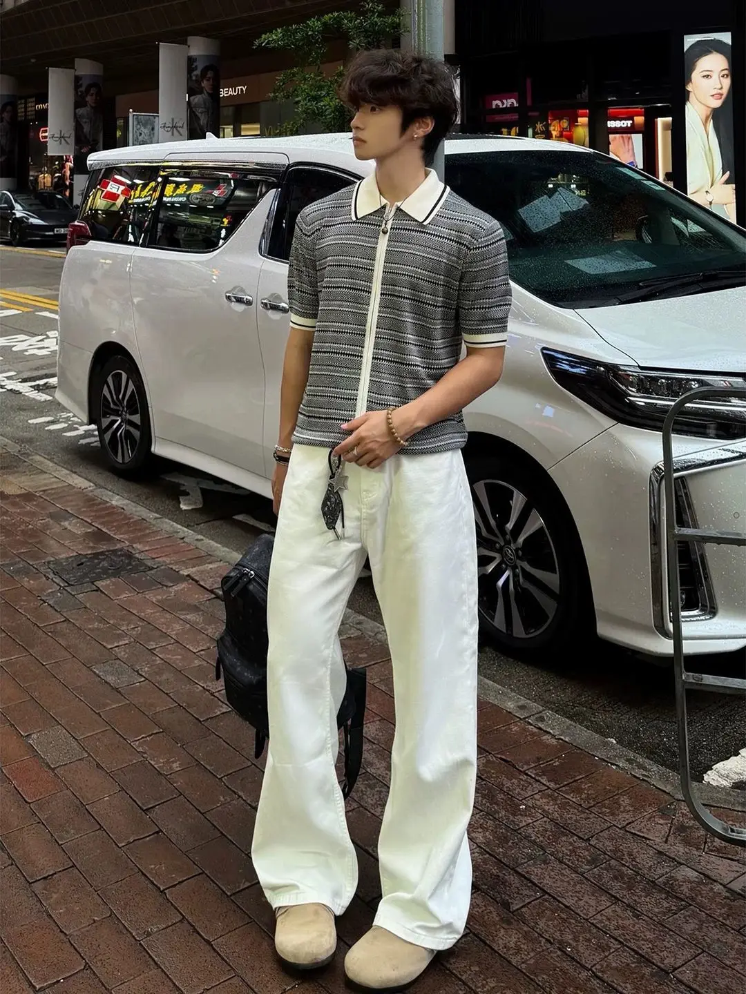 White Straight Leg Jeans Men's High Waist Slim Fit Bootcut Cleanfit Wide Leg Denim Pants Youth Popular Summer Jeans