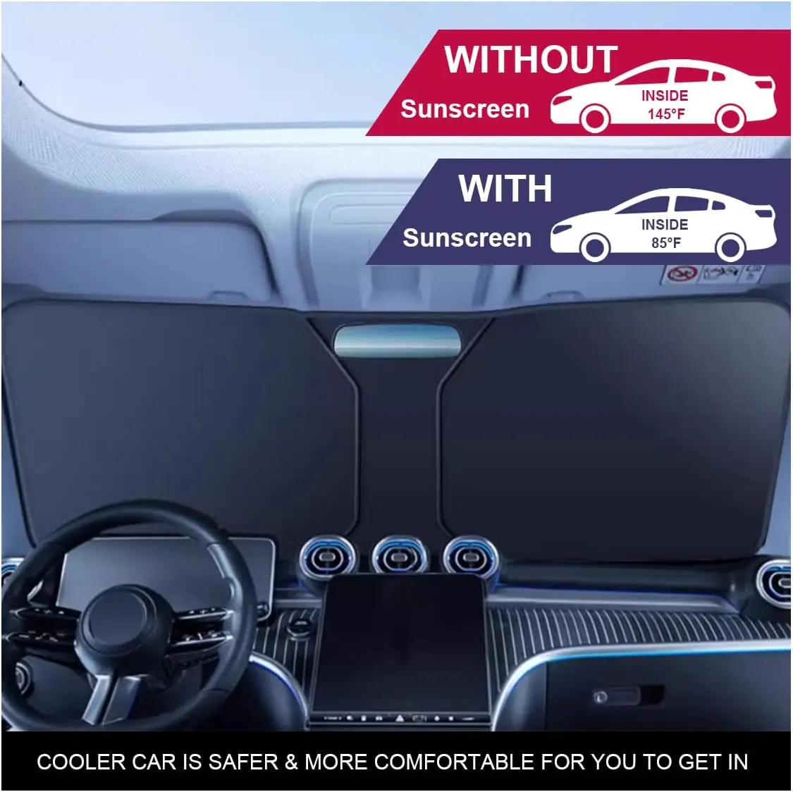 Car Windshield Sun Shade, Foldable Iridescent Car Front Window Sun Protector for Blocks UV Rays & Heat, Universal Vehicle Interi