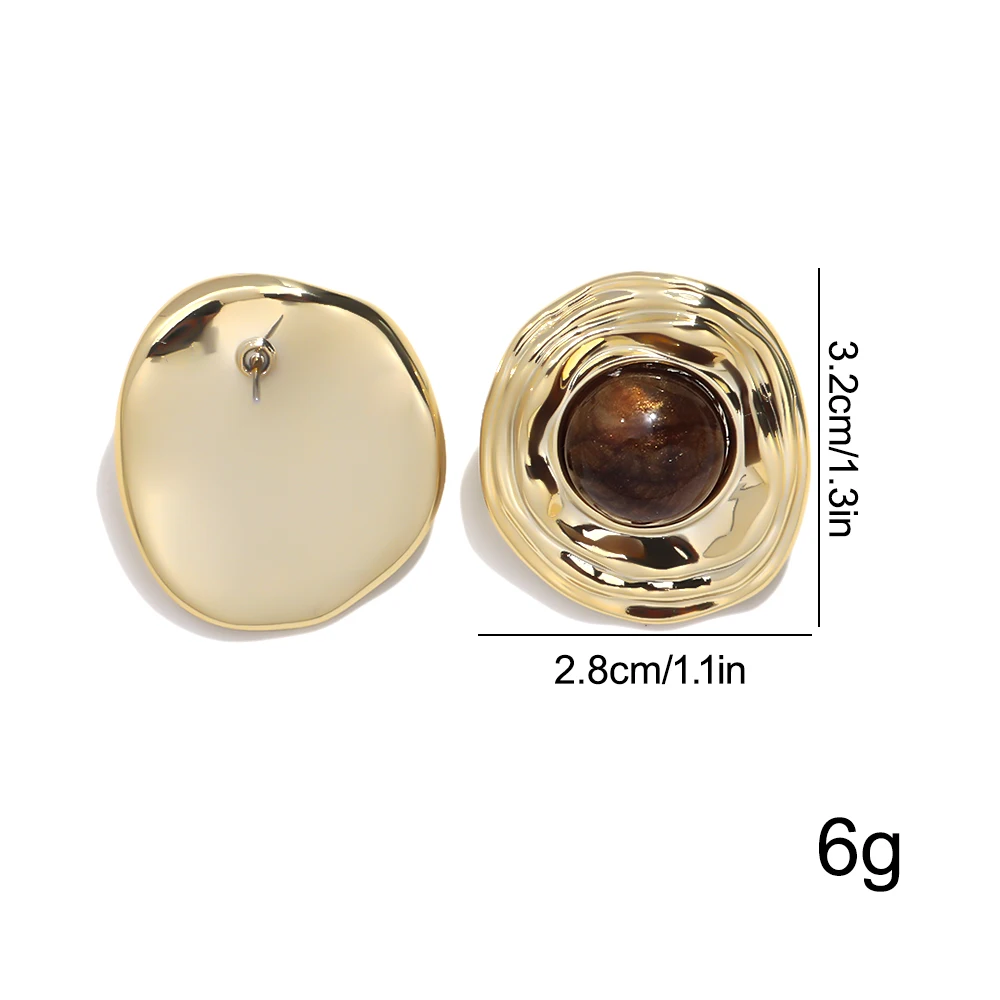 Vintage Gold Color Irregular Round Large Stud Earrings Elegant Acrylic Geometric Round Beads Earring Party Jewelry Gifts