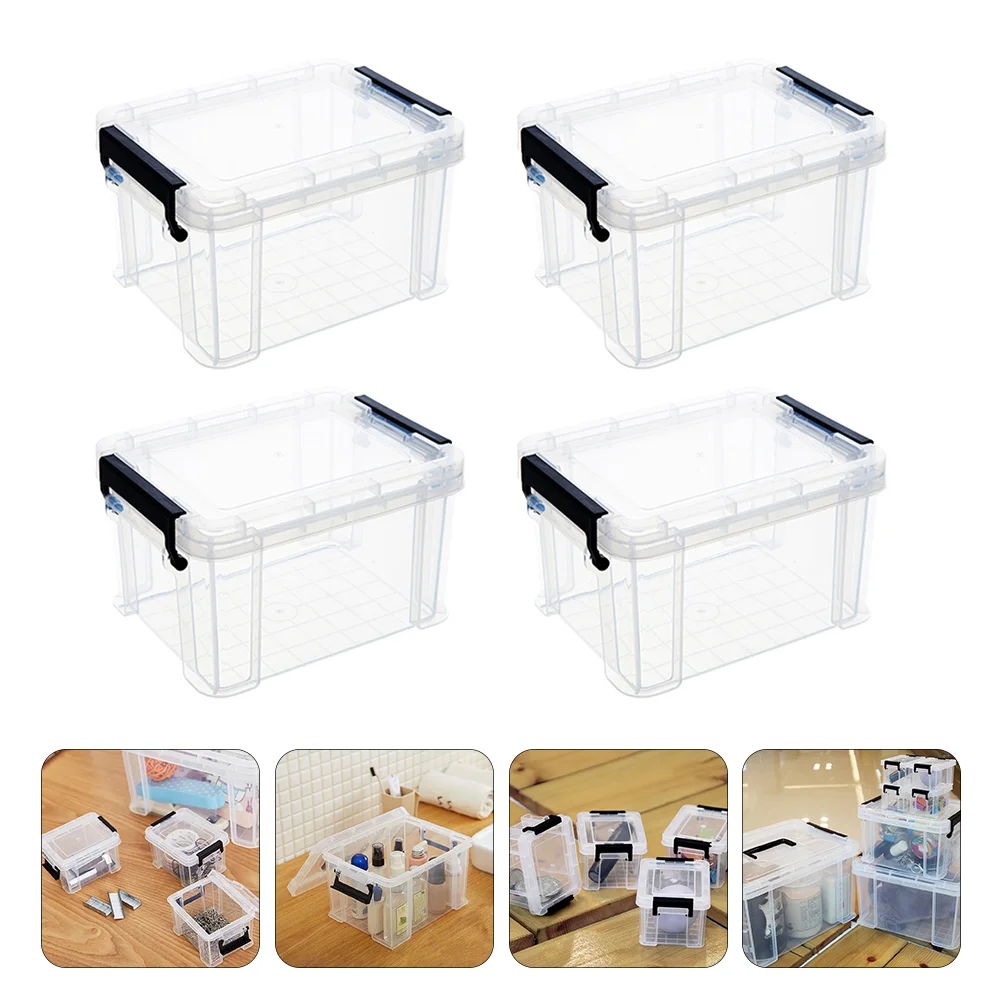 

4 Pcs Mini Storage Box Bins with Lids Small Containers Toy Household Case Cover