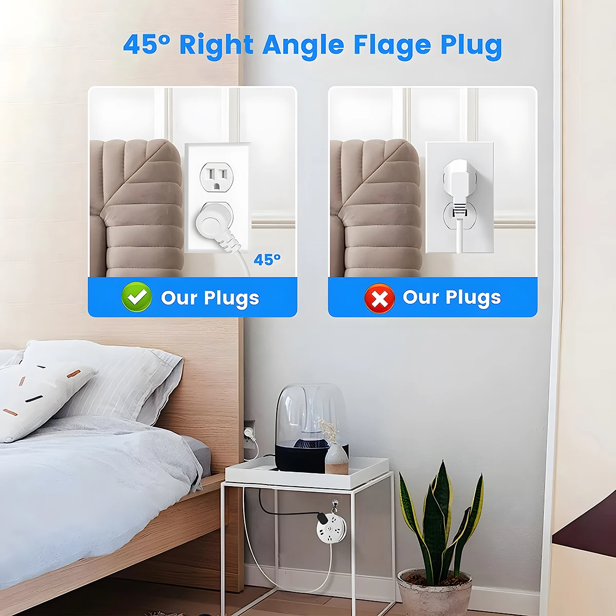 Stekkerdoos Wandgemonteerde Stopcontact 2 Usb-Laadpoorten 4 Stopcontacten Met 6.56 Ft Verlengsnoer Ons Stekker Stopcontact