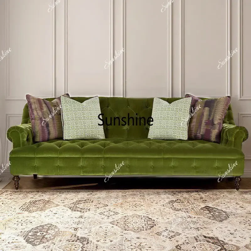 French country small apartment living room retro buckle fabric sofa