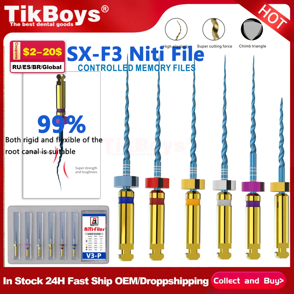 6pcs/Box Dental Heat Activated Canal Root Files SX-F3 25mm Dentist Tools Can Bend for Preparing Root Canal Treatment Dentista