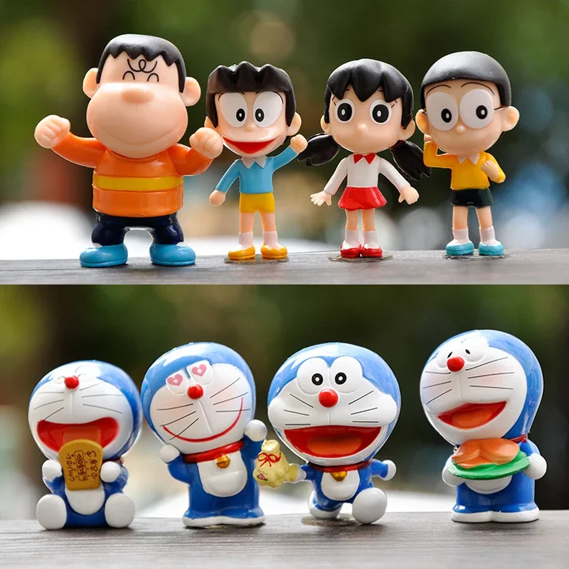 8pcs Doraemon Anime Character Nobita Shizuka Action Figure Hand-made Cake Decor Car Ornament Model Doll Toys Kids Birthday Gift