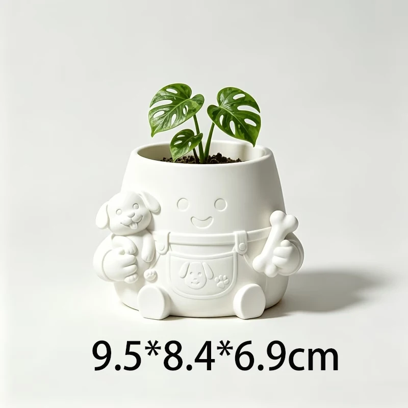 3D Printed Cute Dog Lover Plant Pot Character Succulent Flower Planter Creative Desk Storage Pot for Indoor Home Office Decor