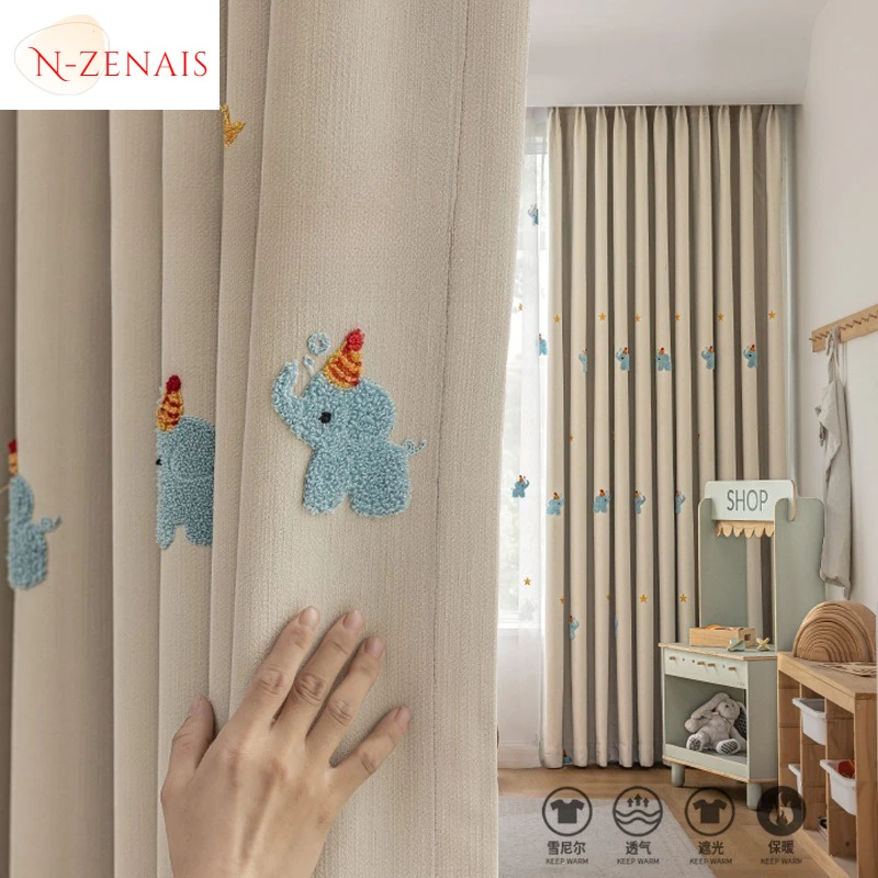 Children's Room Boy's Blackout Chenille Embroidered Cartoon Cute Girl Princess Style Warm Bedroom Floating Curtains Custom Size