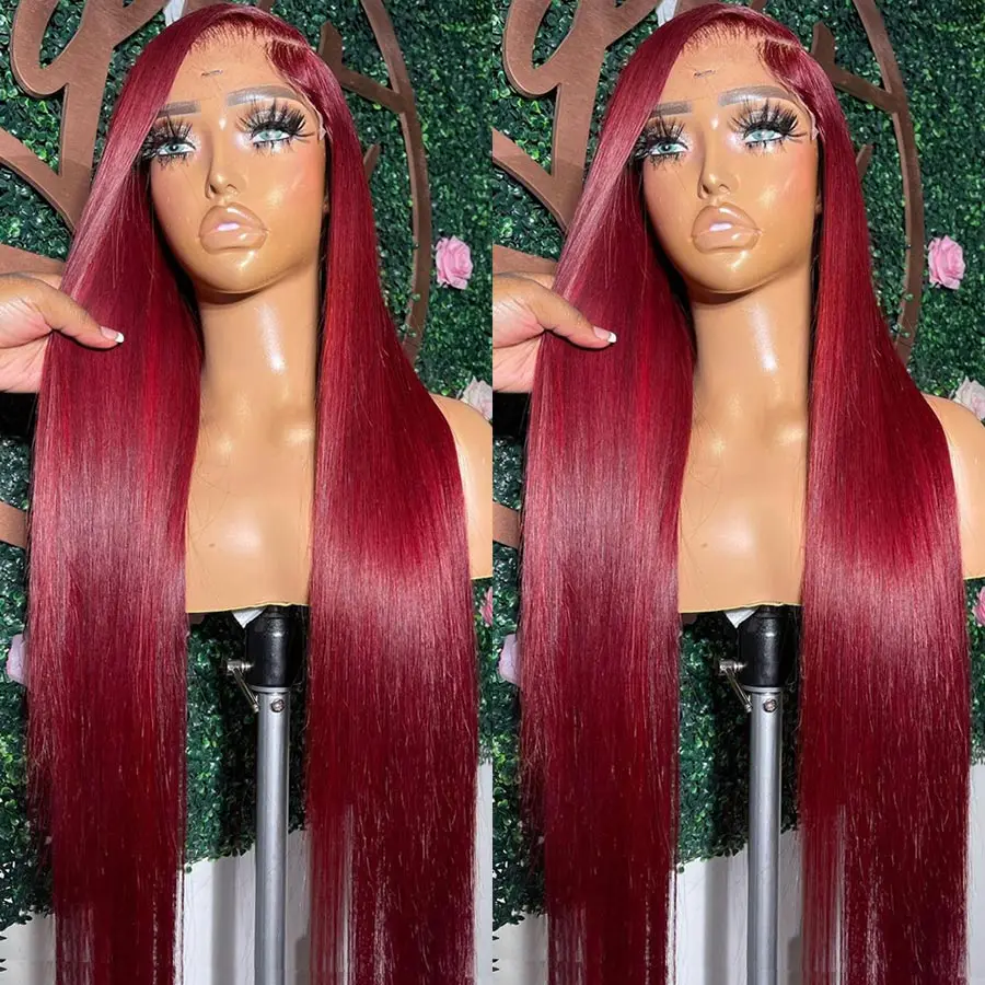 Burgundy Red 13x6 HD Lace Frontal Human Hair Wigs 99J Colored Straight 13x4 Lace Front Remy Wig For Women 30 34 36 Inch