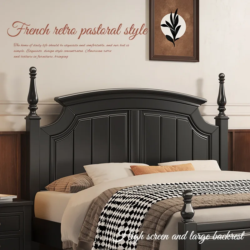 

American rural solid wood bed 1.8 meters modern simple double storage master bedroom bed retro light luxury medium and ancient s