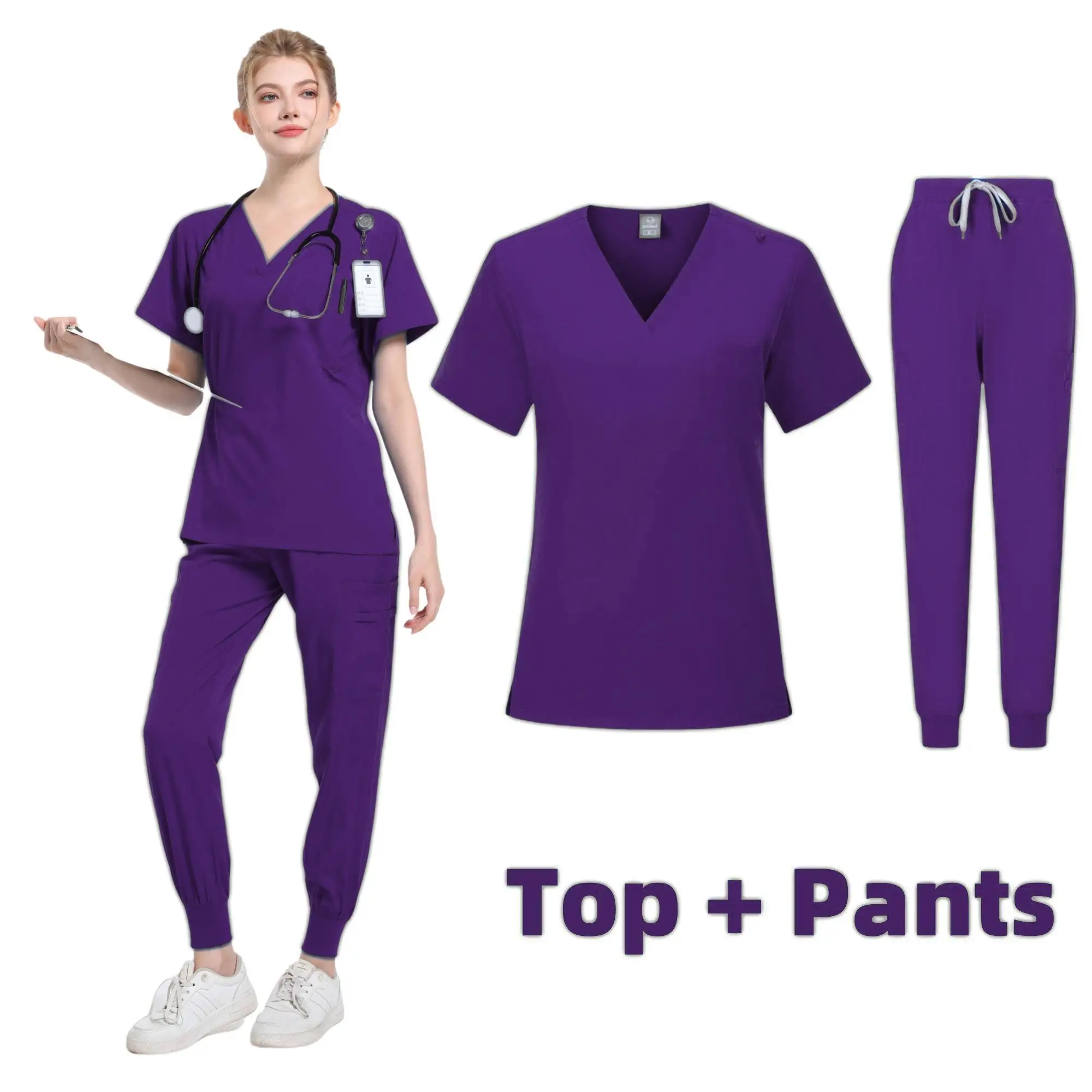 New Scrubs Set Medical Uniforms Stretch Scrub Tops With Pocket Pants Nurse Uniform Doctor Surgery Overalls Beauty Salon Workwear