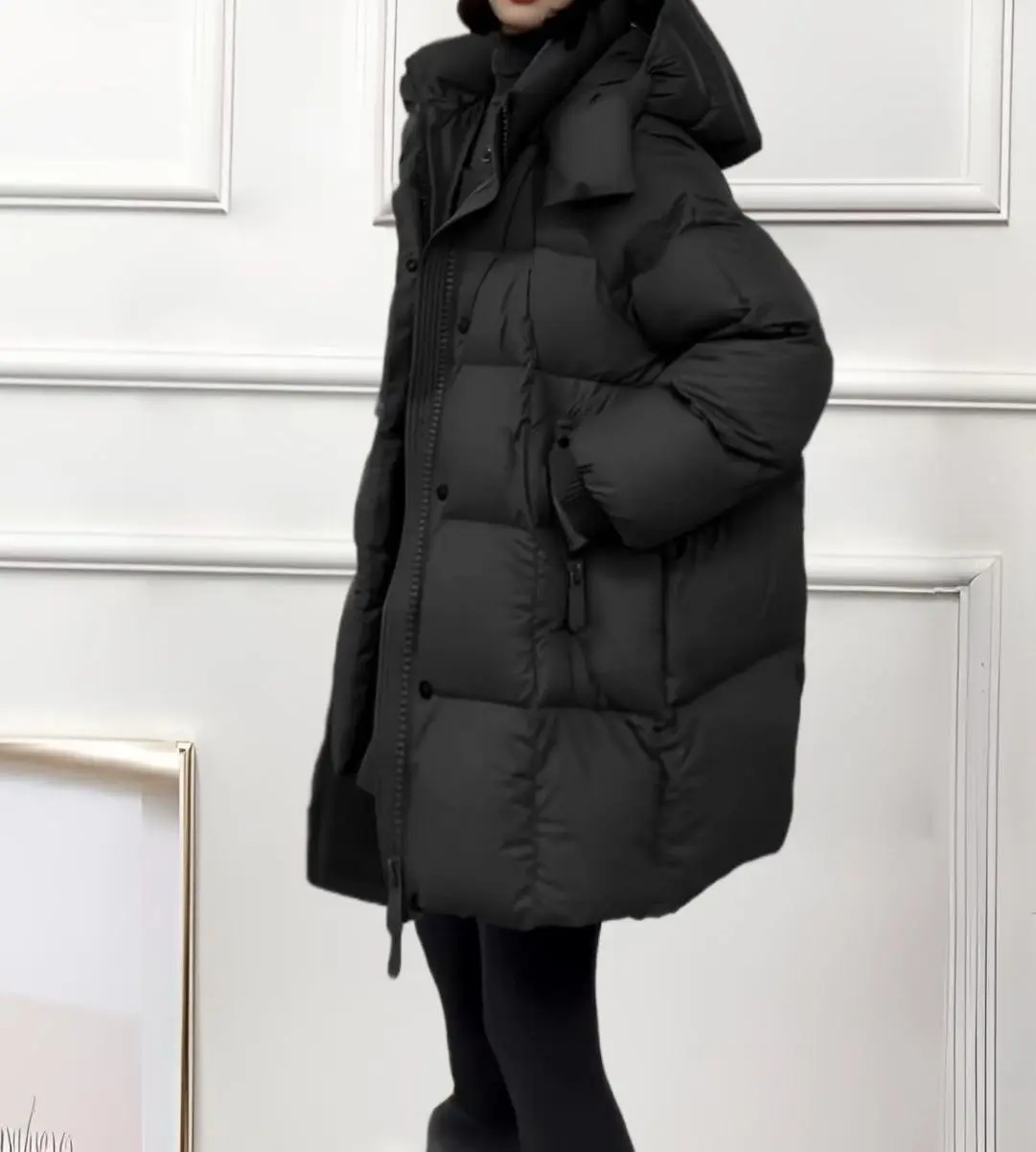 New Style Fashionable Thick and Warm Mid-length Loose-fitting Down and Cotton Coat for Autumn and Winter Seasons