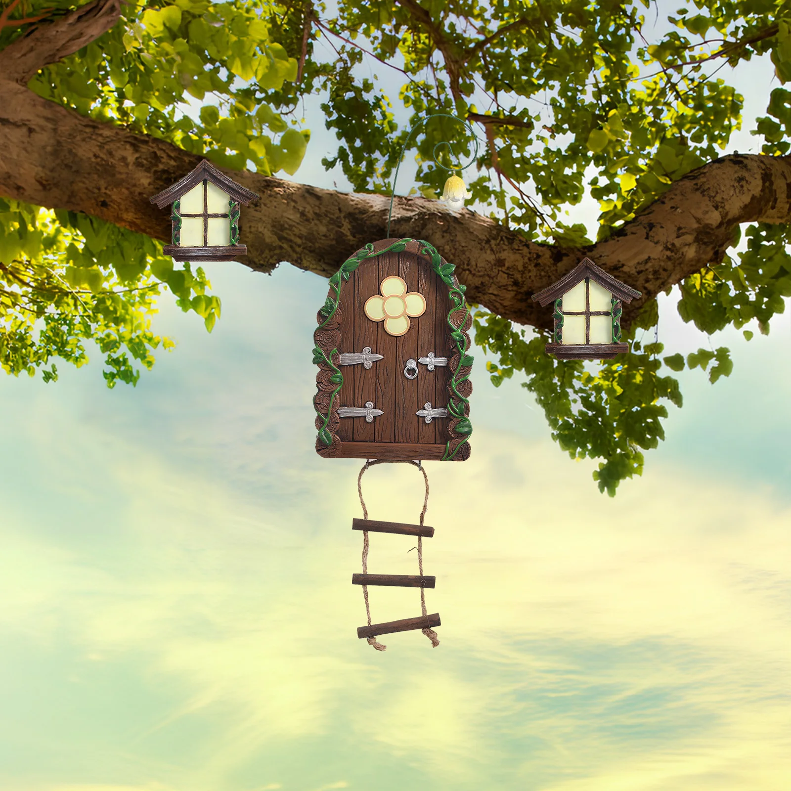 

1Set Glow in The Dark Fairy Door and Window Resin Mini Garden Decorations Night Light Realistic Mini Garden Accessories