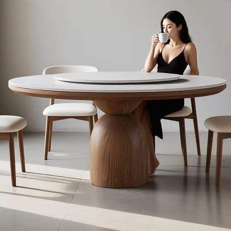 French medieval style solid wood rock slab dining table and chair combination, household small apartment retro style