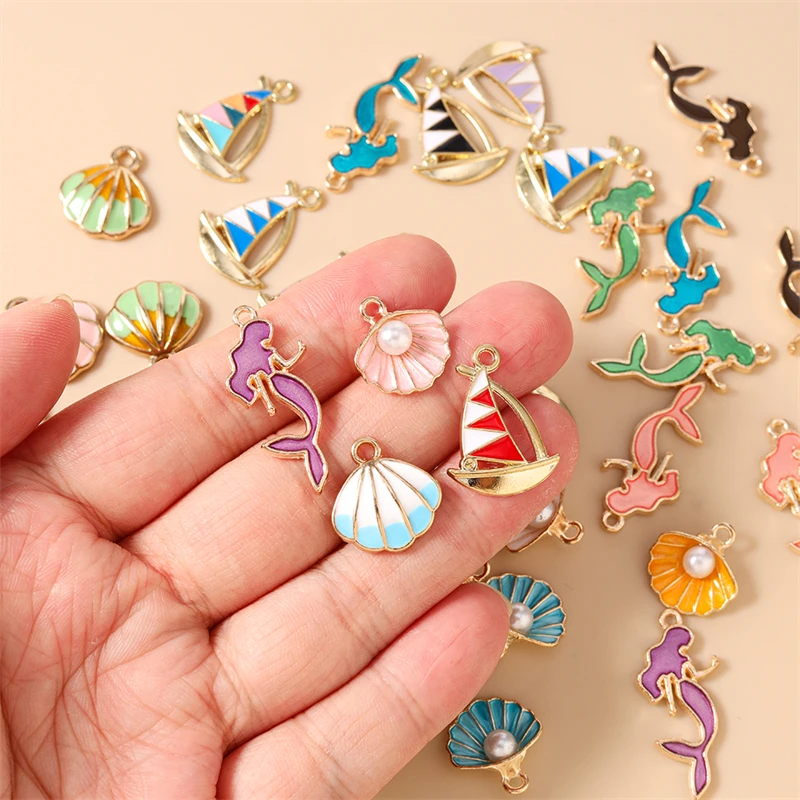 20pcs Cute Mix Enamel Mermaid Shell Charms Pendants for Making Drop Earrings Necklaces Bracelets DIY Crafts Jewelry Accessories