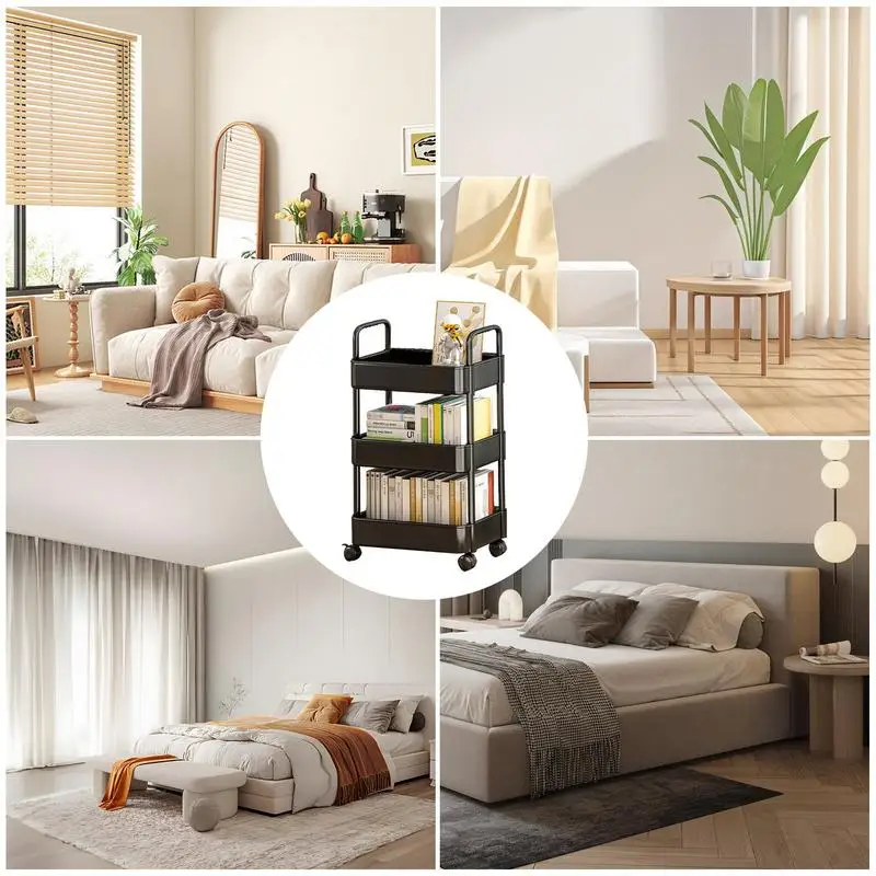 3/4Tier Durable Rolling Trolley Multi-storey Cart Storage Shelf Movable Gap Storage Rack Kitchen Bathroom Slim Slide Organizer