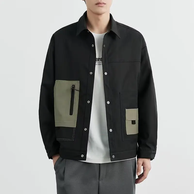 

New 2023 Men's Collared Jaet Casual Versatile Workwear Outerwear Hong Kong Sle Jaet Top for Men Trendy