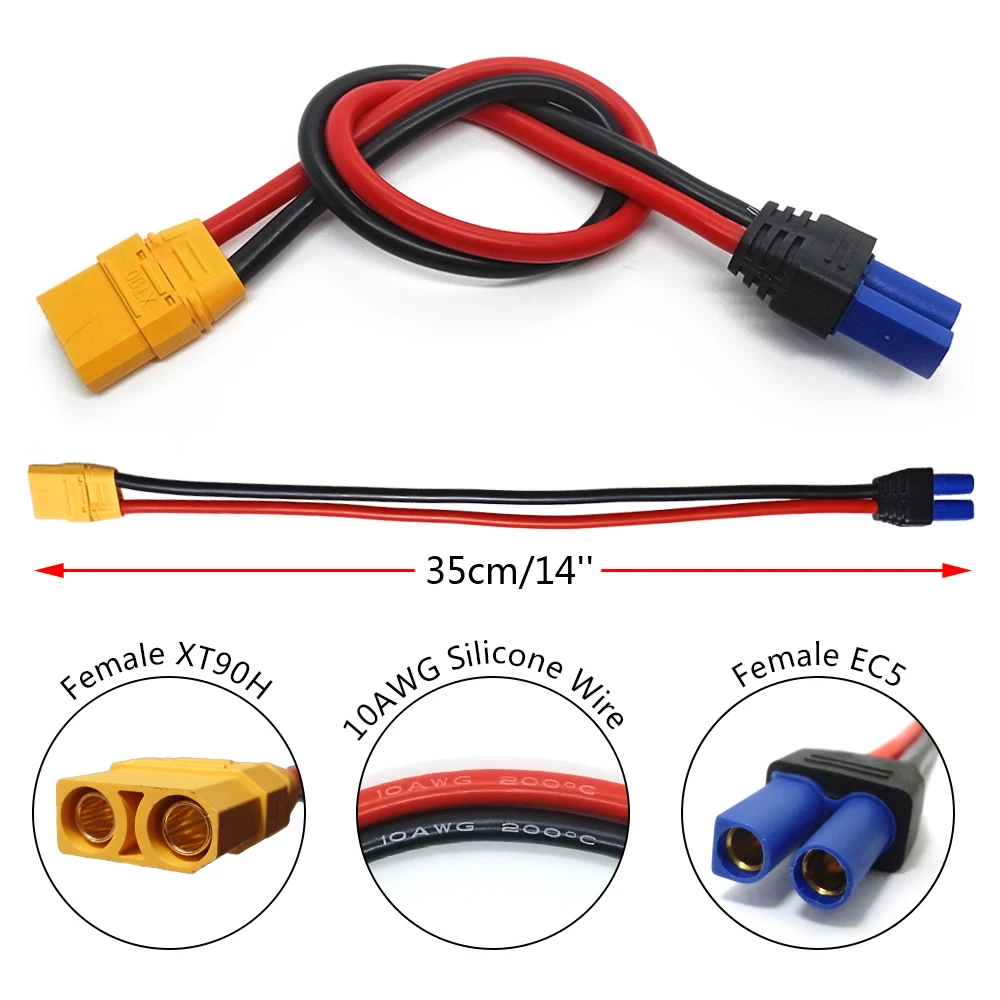 JKM XT90 Female to EC5 Female Converter Adapter with 10AWG Silicone Extension Cable 35cm for Quadcopter Car Toy RC Lipo Battery