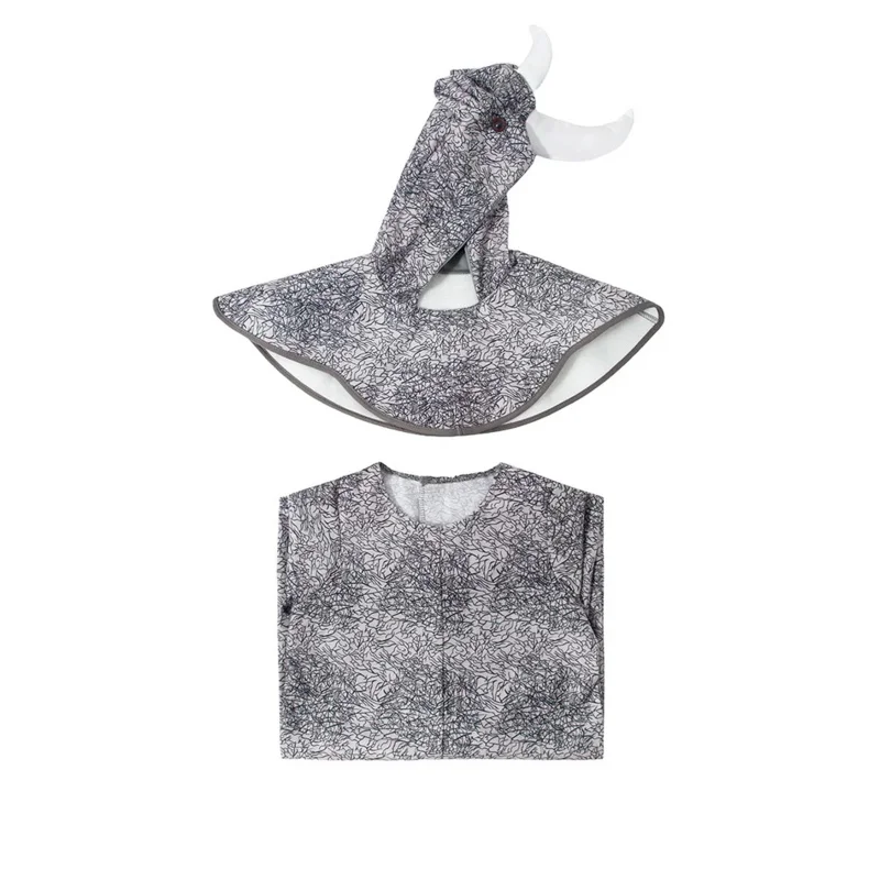 زي تنكري وحيد القرن للأولاد والبنات ، زي شخصية كرتونية ، حيوان غابة بري ، غطاء رأس ، فستان فاخر ، رمادي ، وحيد القرن ، أولاد ، بنات