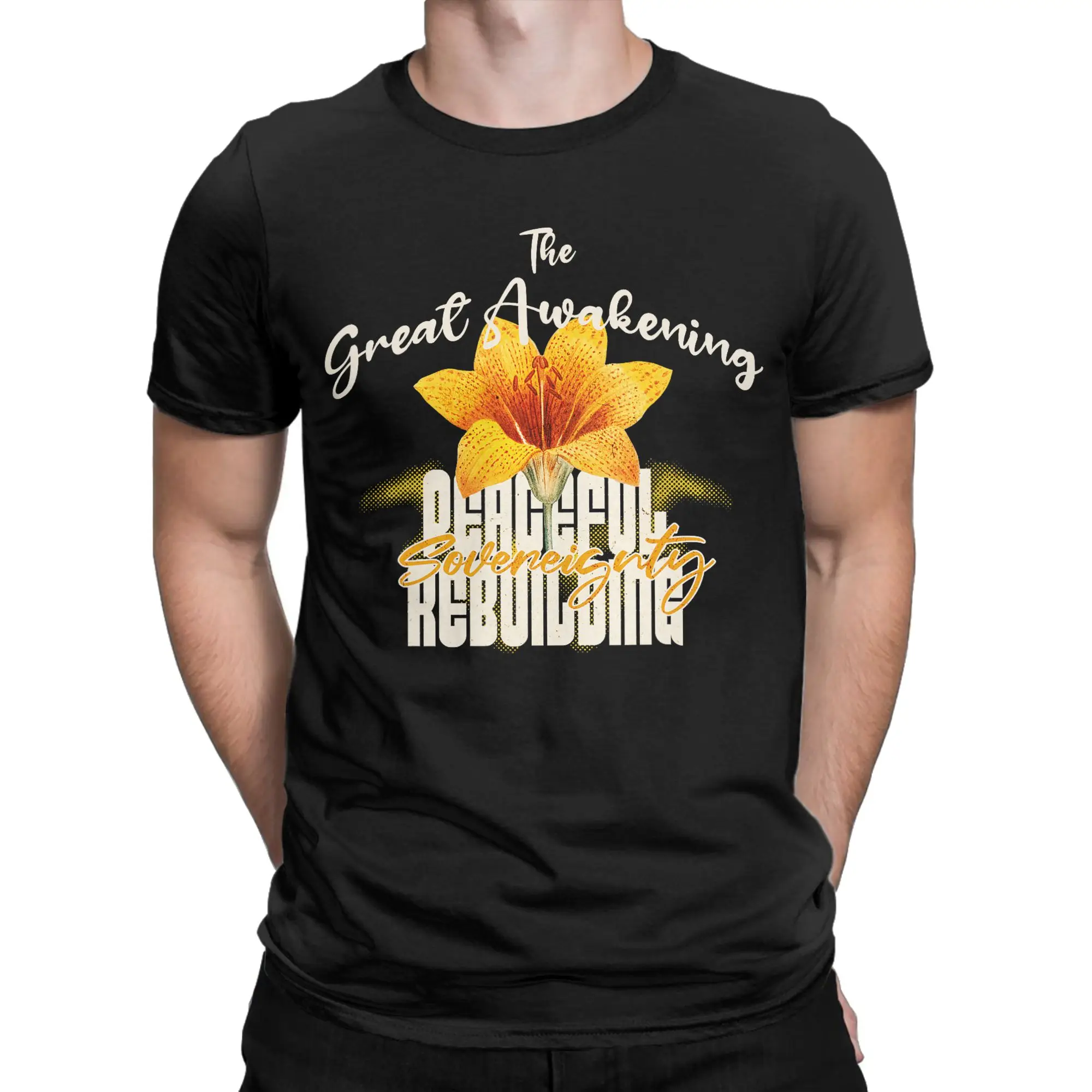 The Great Awakening Sovereignty Peaceful Rebuilding Men T Shirts  Novelty Tee Shirt Short Sleeve Round Neck T-Shirt Cotton Tops