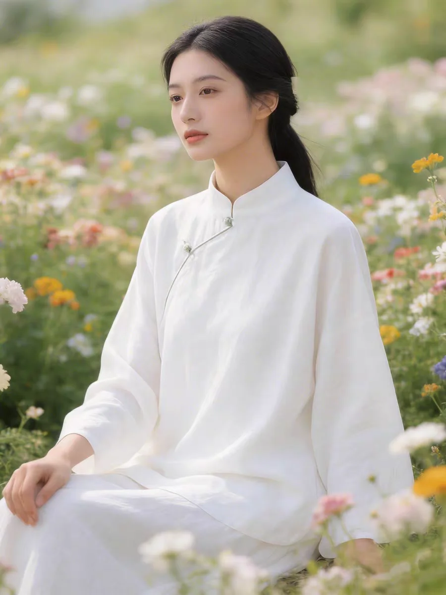 

Retro Chinese Style Women's Cotton Linen Shirt Spring Summer Collar Button up Hanfu Traditional Chinese Clothing Breathable M...