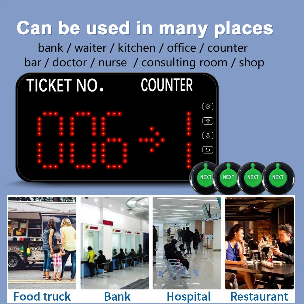 Wireless Calling System Waiting Button Caller Number Broadcast Management Queue System with 3 Digits Display Restaurant