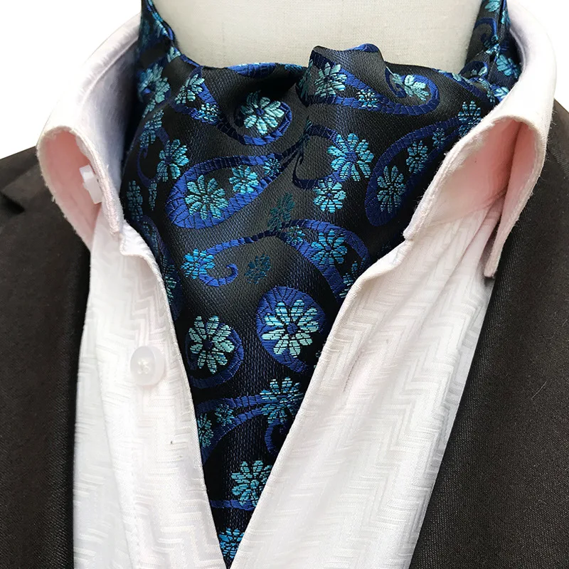 Mens Ascot Necktie Paisley Floral Ties For Man Polyester Jacquard Woven Cravat For Wedding Business Party Accessories