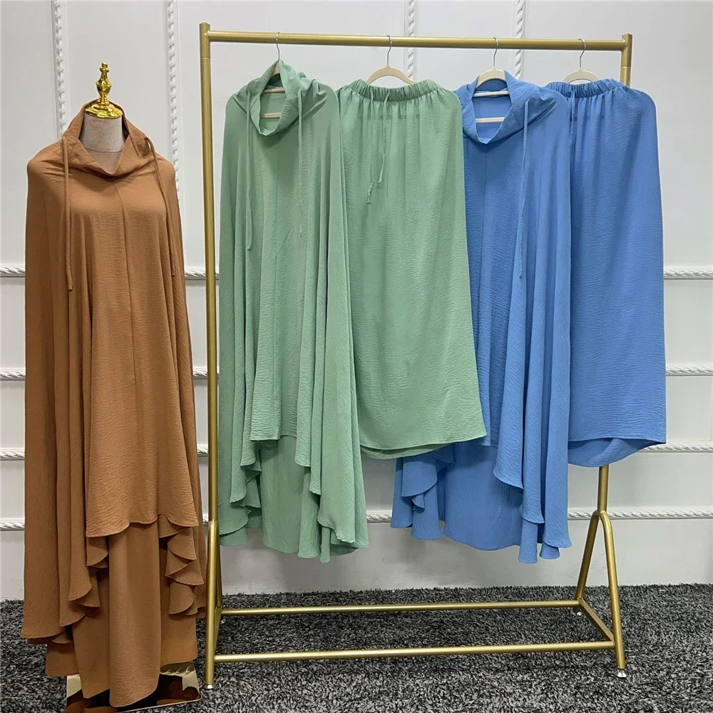 

Eid Prayer Garment Clothes Women Ramadan Islam 2 Piece Set Dubai Turkish Khimar Skirt Overhead Muslim Abaya Kaftan Jalabiya Robe