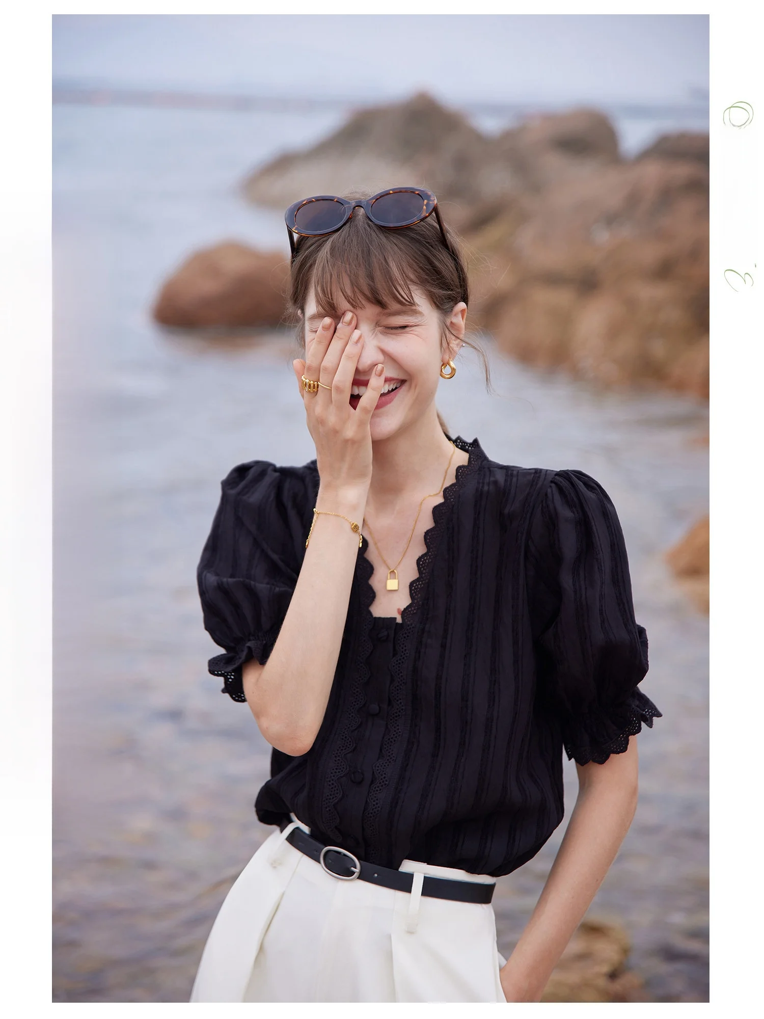 

Ele V-Ne ort Sve Lace irt Bla Bubble Sve Design Retro Summer Faion Женская премиум-класса Busin Casua...