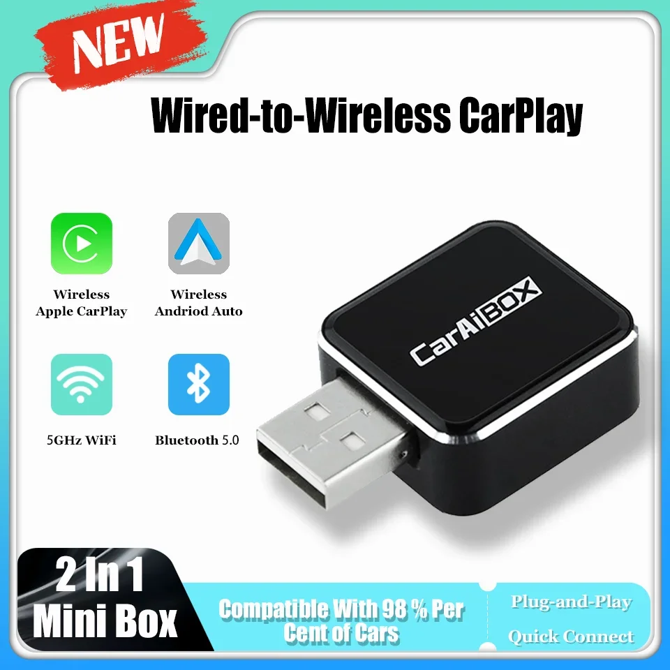 

New Wireless CarPlay Wireless Android Auto 2In1 Adapter Smart Mini Box 5GHz WiFi BT 5.0 Plug & Play Auto Connect For Nissan Cars