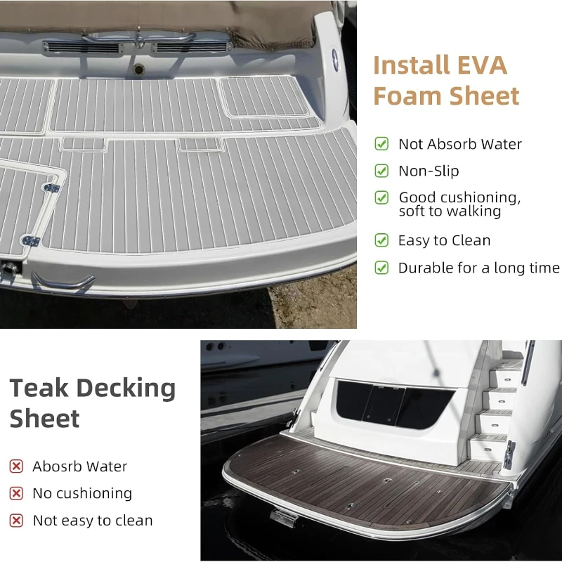 Eva Foam Boat Self Carpet Nautical Rug Self Adhesive Flooring Faux Teak Decking Sheet Pad Marine Yacht RV Deck Mat 2400x450x6mm
