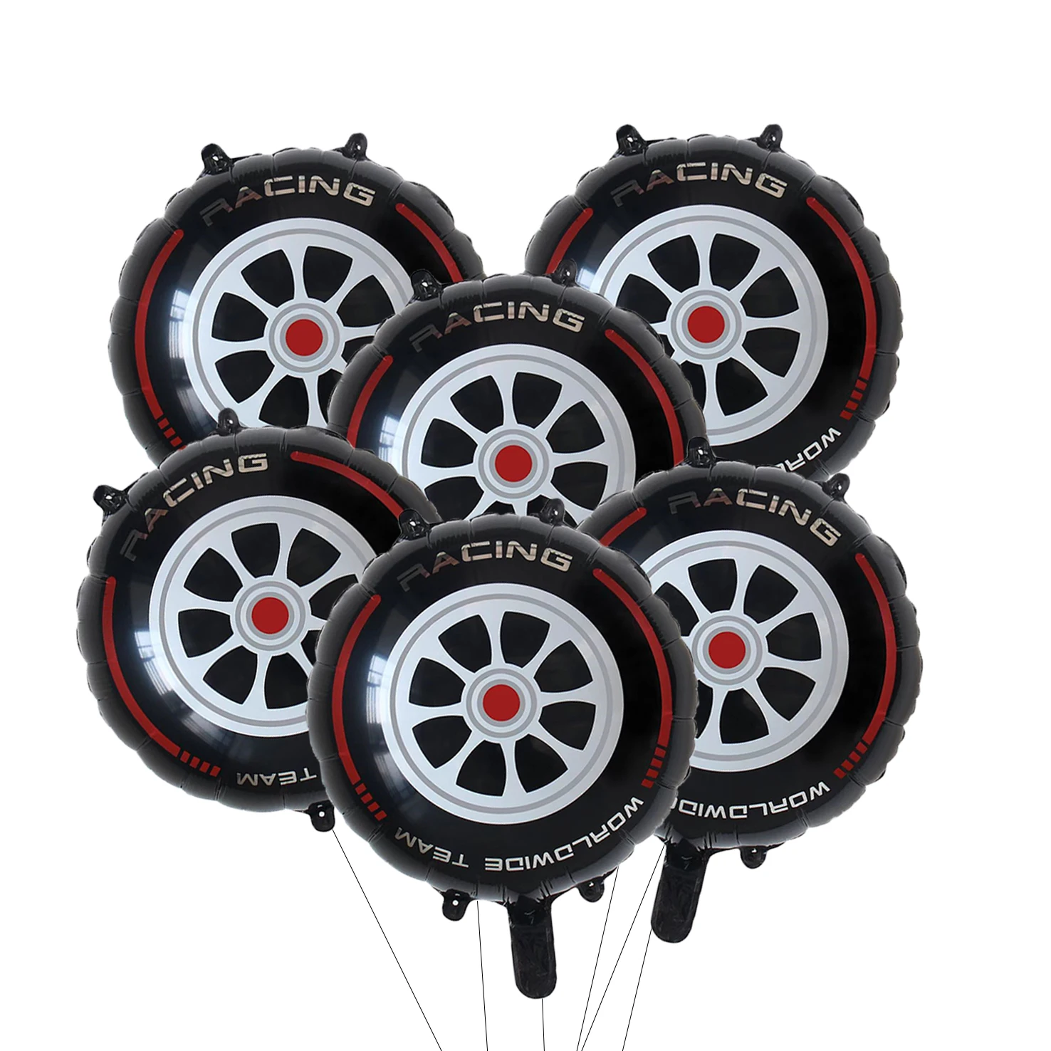 مجموعة بالونات زخرفية للعجلات ، حفلة موضوع السباق ، أبيض وأسود ، مربع ، 6 عبوات ، 18 بوصة