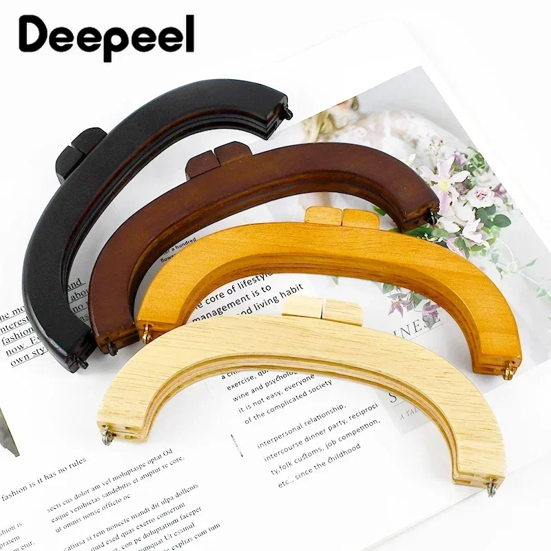 1Pc 20/25cm Wooden Purse Frame Handbag Handle Woven-Bag Closure Kiss Clasp Bag Wallet DIY Handmade Sewing Brackets Accessories