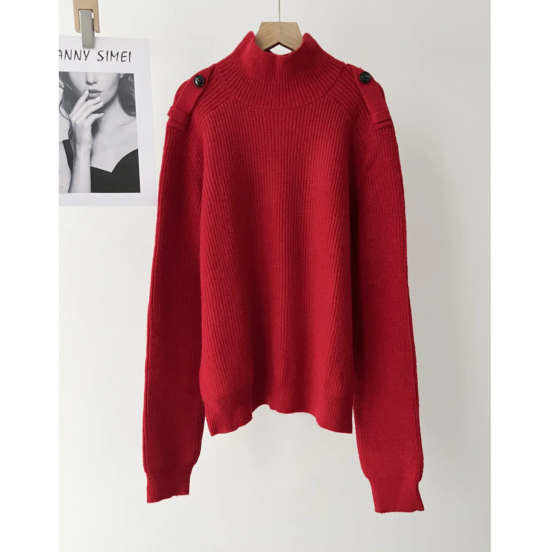 

\ Женский повседневный британский красный свитер с высоким воротником, вязаный свитер с длинными рукавами, осень-зима 16a-171