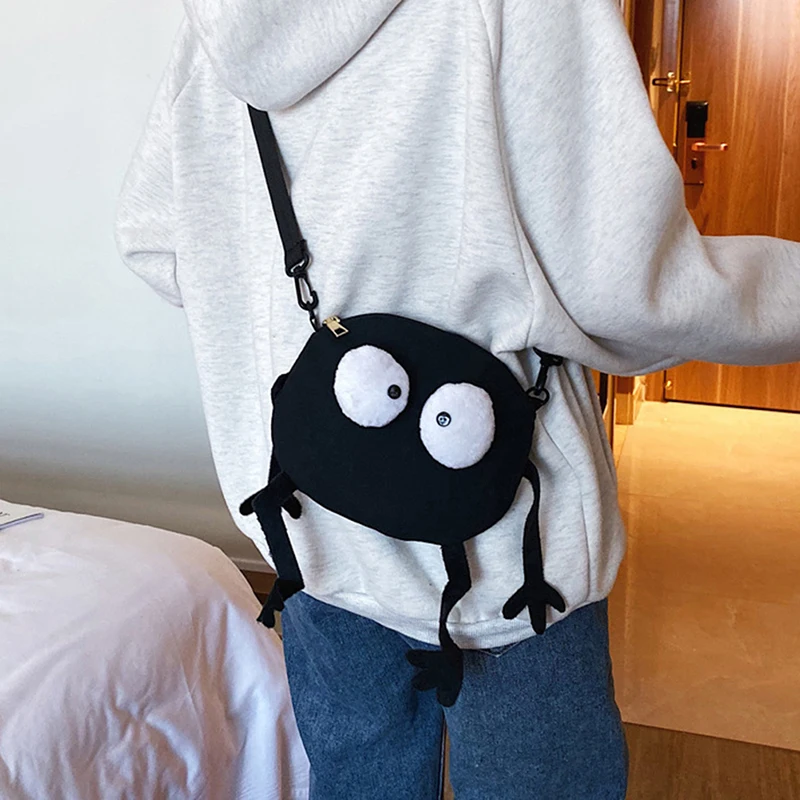 Big Eyes Canvas Shoulder Bag para meninas, bonito preto briquetes Messenger Bag, Kids Coin Purse, mini bolsa crossbody, nova moda