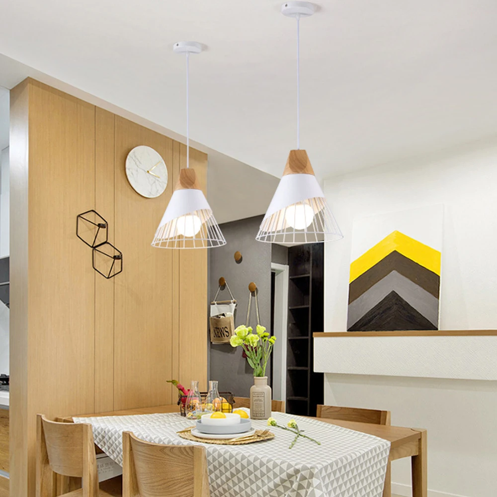 Loft Modern Pendant Light Wood Nordic Hanging Lamp Kitchen Lighting Fixture Industrial Chandelier Hanglamp Living Room Luminaire