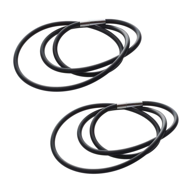 2Pcs 19.75 Inch 3Mm Fashion Rubber Cord Necklace With Stainless Steel Closure - Black