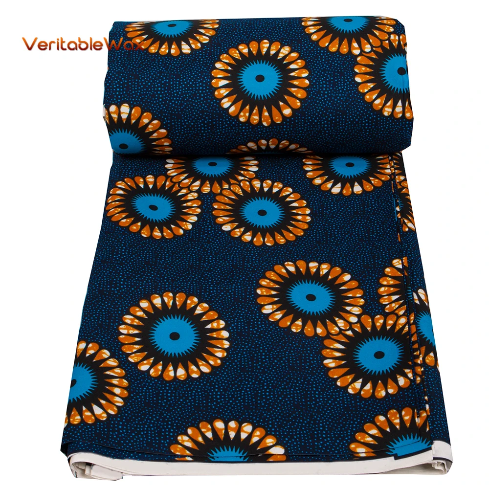 Veritablewax Fan New Ankara fabric 6 Yards African Wax Prints Fabric for Clothes Making  Polyester Material with African Design