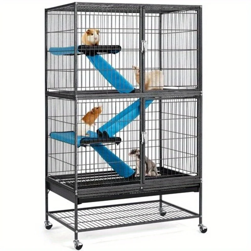 

2-Story Rolling Metal Ferret Cage Chinchilla Guinea Pig Rat Critter Cage Black