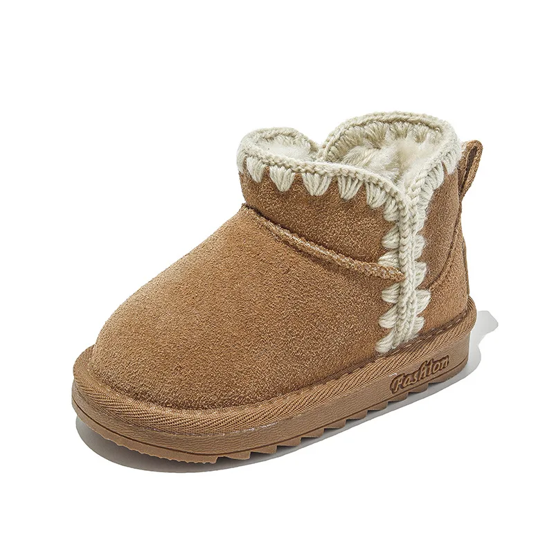 Bottes de neige à enfiler pour filles, trois couleurs, fourrure optique, courtes, chaudes, belles chaussures pour enfants, hiver